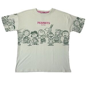 NWT Women M Peanuts by Schulz Embroidered T-Shirt Charlie Brown Graphic Tee